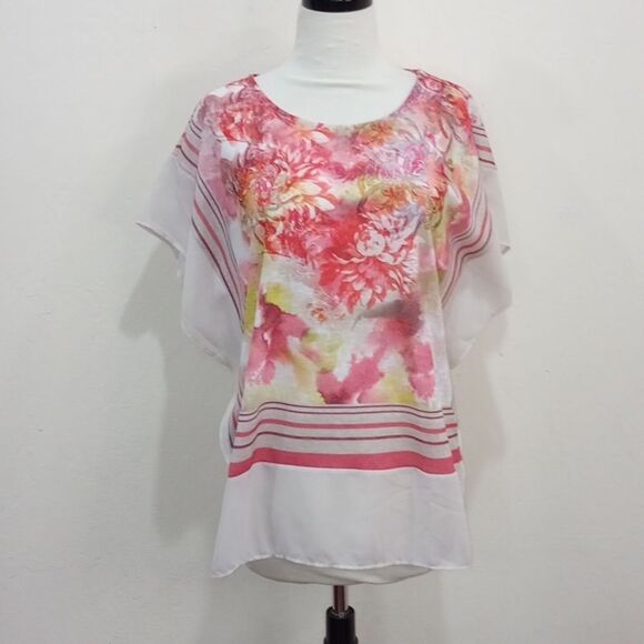 Chico's Fina Floral Flutter Sleeve Scarf Print Blouse - Size 0 / S - Picture 3 of 9